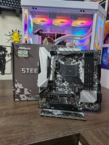 Placa mãe de computador nova na caixa B450M Gamer Asrock Steel Legend