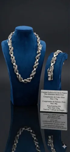 Colar / Pulseira Prata Bali Toda Dragão - 3 Cabeças Modular