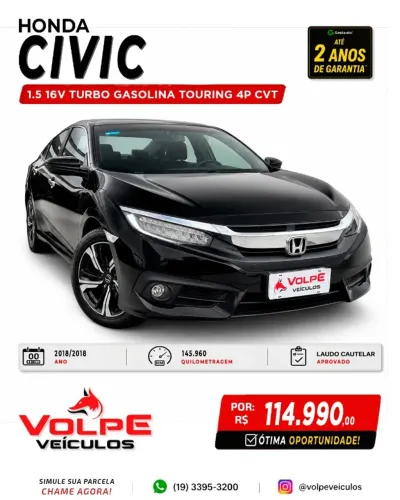 Honda Civic Sedan Touring 1.5 Turbo 16V Aut.4p 2018