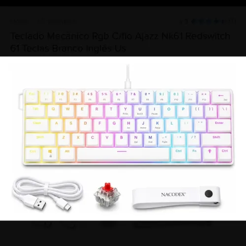 Teclado Mecânico Rgb C/fio Ajazz Nk61 Redswitch 61 Teclas Branco Inglês Us