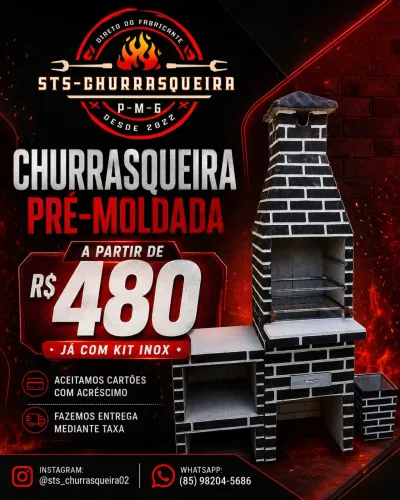 Churrasqueira pré moldada a partir de 480 já com kit inox