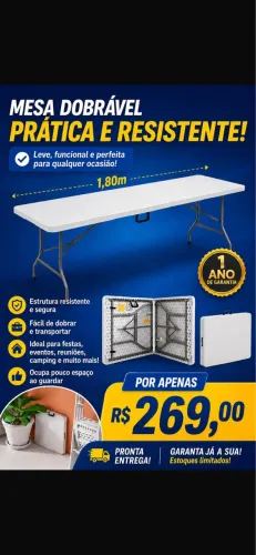 Mesa dobrável e portátil 1.80m. Novas ! 269,00