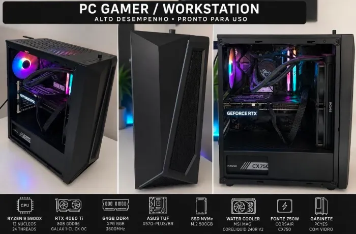 PC Gamer - Ryzen 9 5900X + RTX 4060 Ti + 64 GB RAM