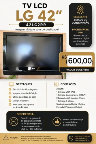 Televisão 42" excelente oportunidade.