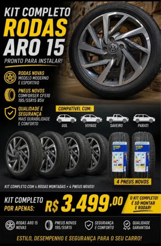 Rodas aro 15 polo,saveiro,gol,Parati 4/100 e 5/100 + pneus novos 