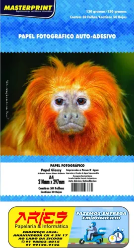 PAPEL FOTO GLOSSY ADESIVO 130G MASTERPRINT A4 50 FOLHAS