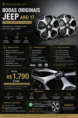 Rodas Originais JEEP - ARO 15. Design Esportivo Diamantado.