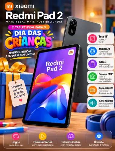 ? Tablet Xiaomi Redmi Pad 2 128GB 4GB RAM 11? Novo Lacrado Original | Dia das Crianças