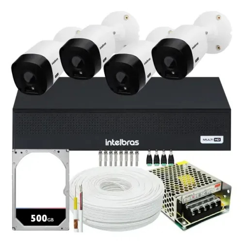Kit Cftv 4 Câmeras Segurança Intelbras Dvr 4 Canais Com Hd