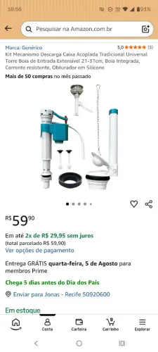 Kit de descarga para caixa acoplada universal 