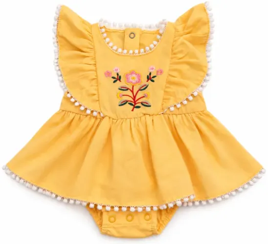 Vestido amarelo bordado body bebê