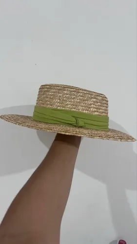 Chapéu de palha com faixa verde abacate Feminino 