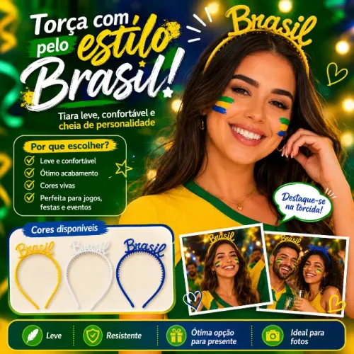 Tiara Brasil Personalizada Acessório Copa do Mundo Festa Temática Torcida Seleção