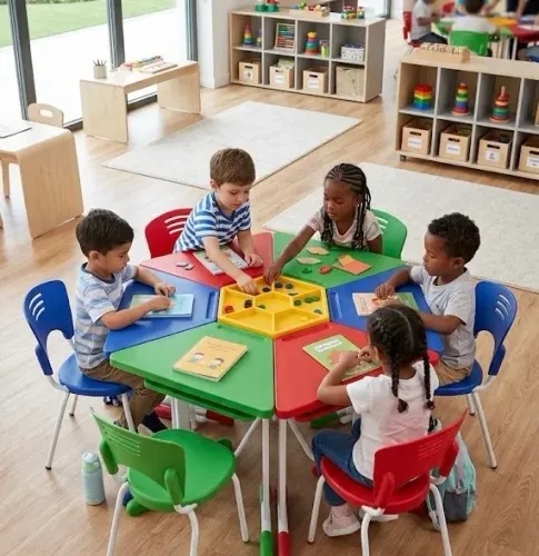 Conjunto Escolar Hexagonal Infantil 03 à 06 Anos