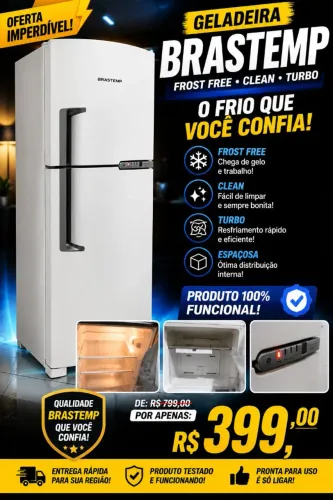 Geladeira Brastemp Frost Free Clean Turbo 100% Funcional - R$ 399