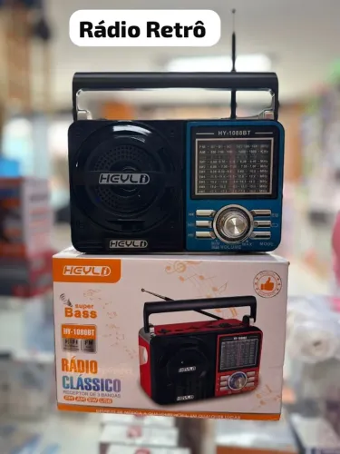 Rádio Portátil Clássico Retrô Heyli HY-1088BT, um aparelho de som vintage