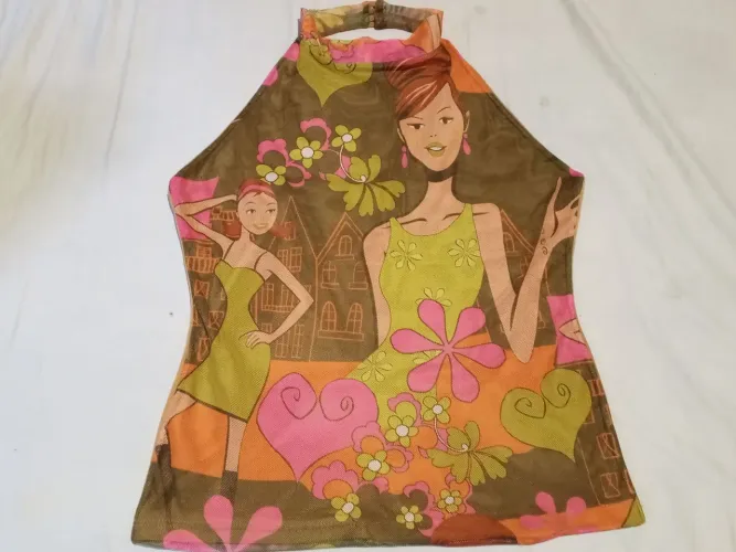Blusa Frente Única Sisley Vintage Anos 2000 Estampa Y2K - Tam G