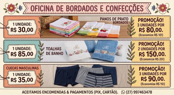 Vende-se toalhas, cuecas e panos de prato