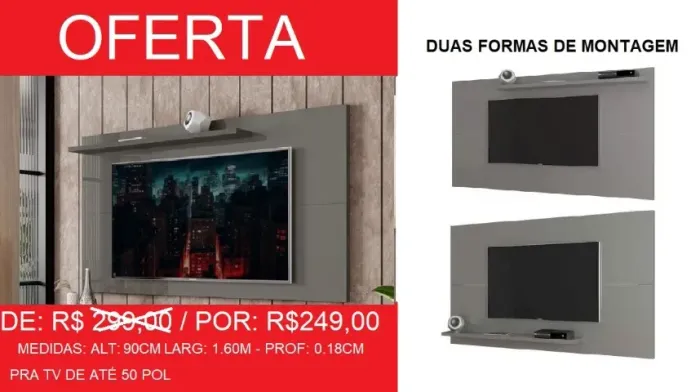 Painel com Prateleira movel ideal para tv ´s 50 Pol