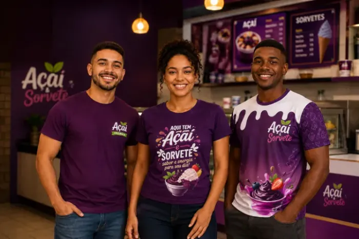 10 Camisas Personalizadas Para Uniforme de Açaíterias e Sorveterias / Malha PP