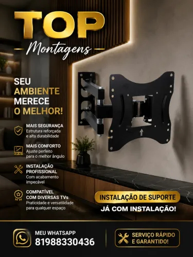 INSTALAÇÃO DE TV COM SUPORTE FIXO INCLUSO
