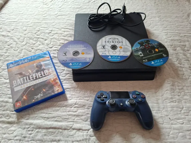 PS4 SLIM 1 Tb + 1 Controle + 4 Jogos