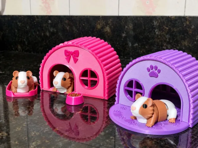 Porquinhos da índias articulados com casinha em 3D
