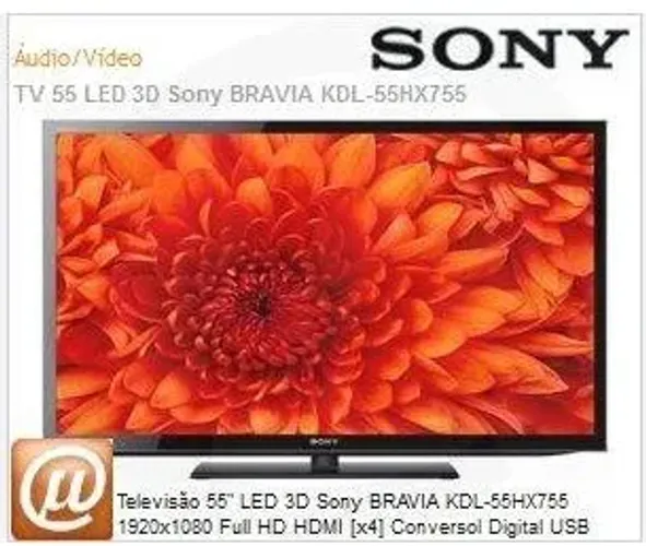 TV 55" Sony LED 3D 55HX755 FHD/DTV/USB/NET
