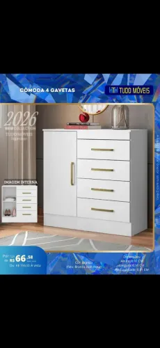 12X SEM JUROS - CÔMODA 4 GAVETAS 1 PORTA
