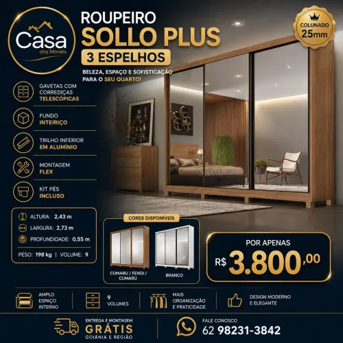 Guarda roupa Sollo espelhado 