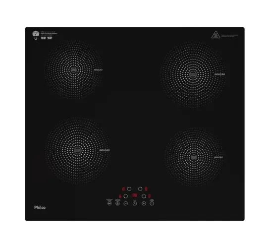 Fogão Cooktop Indução Philco PCT40A Preto 4 Bocas 220V Vidro Cerâmico Touch 9 Níveis