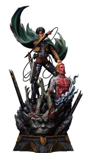 Estatua Levi Ackerman vs Titã Bestial 3D - 45cm Resina