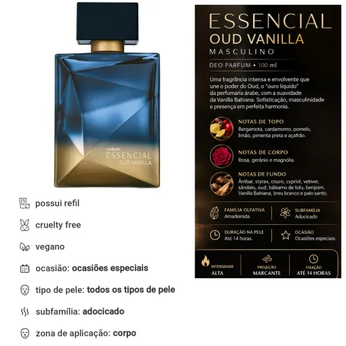 Perfume Essencial Oud Vanilla Natura - Amadeirado Oriental