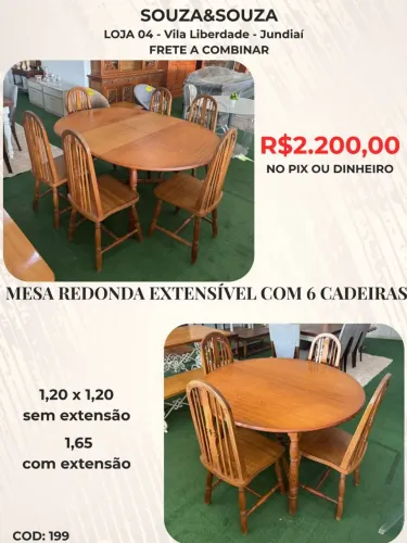 Mesa redonda extensivel com 6 cadeira