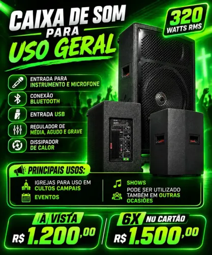 Caixa de som high end de 15', 300w RMS , com conexão bluetooth.