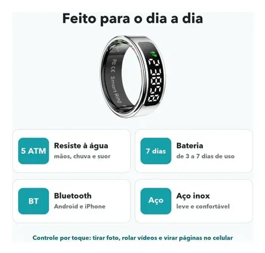 Anel Inteligente Colmi R12 Tela Touch Prata Tamanho 9 Novo