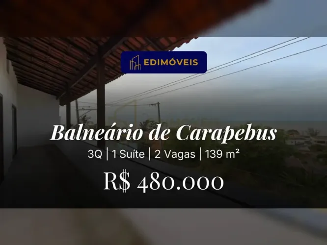 Balneário de Carapebus | Apartamento 3 quartos com excelente ventilação e vista para o mar
