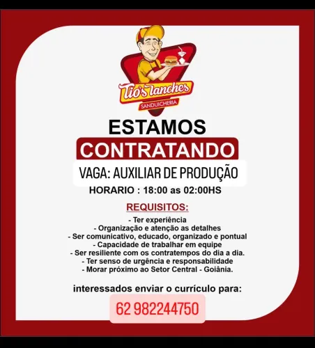 VAGA AUXILIAR DE PRODUÇÃO 