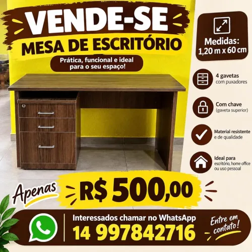 Mesa de escritório seminova com gaveteiro
