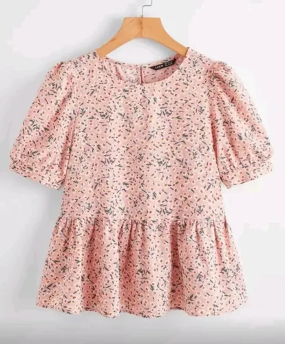 Blusa Bata feminina estampada floral Rosa G