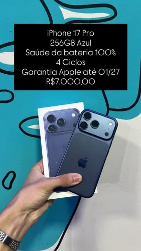 Seminovo: iPhone 17 Pro 256GB / Azul / Saude de Bateria 100% / Garantia Apple 01/2027