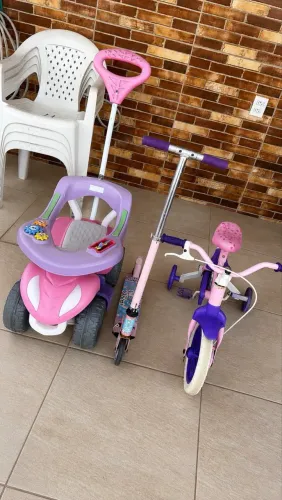 Kit carrinho patinete e bicicleta infantil menina