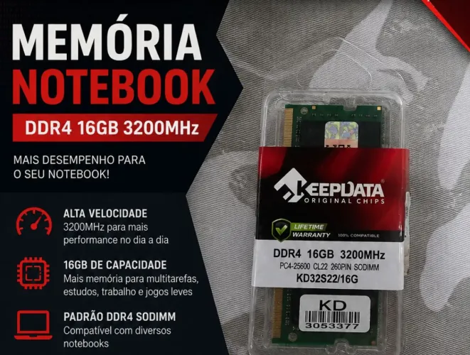 Memória RAM Notebook 16GB DDR4 3200MHz SODIMM KeepData 