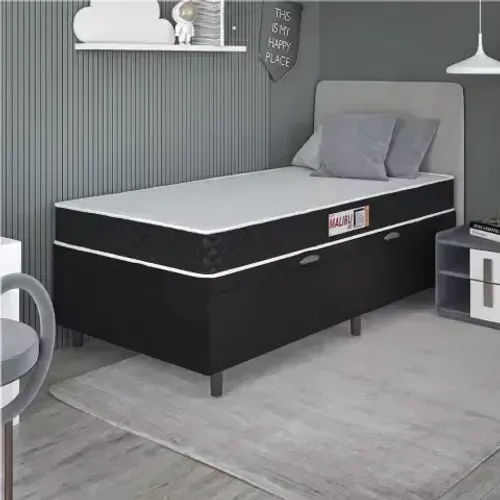 Colchão preto/branco D20 Solteiro + Base Baú Solteiro