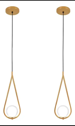 2 (duas) Luminárias Pendentes Gota Globo de Vidro Dourado