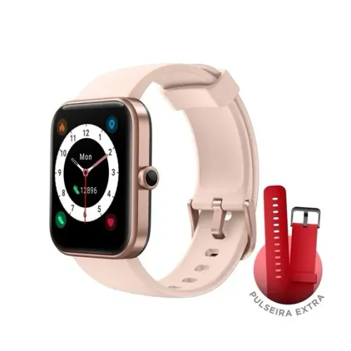 SmartWatch KABUM! smart 700 Rosé, Compatível IoT Alexa + Pulseira Extra Vermelho,