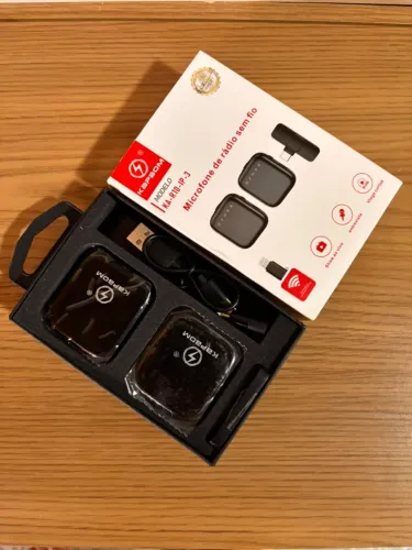Microfone Lapela Sem Fio Duplo KA?R10?IP?3, Adaptador Type?C + Lightning, Redução de Ruído