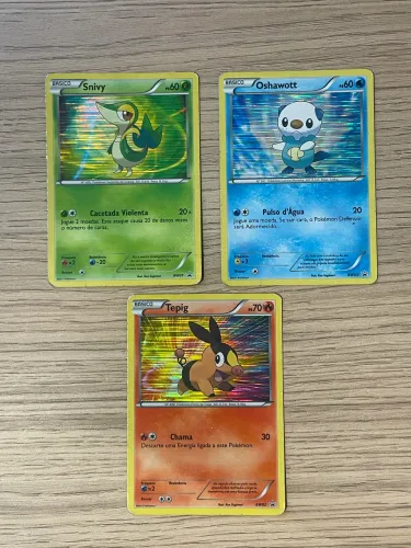 Cartas de Pokemon Tepig, Snivy e Oshawott