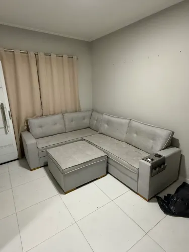 Sofá Linho Cinza grande em L