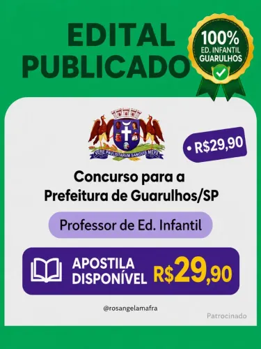 APOSTILA COMPLETA DO CONCURSO DE GUARULHOS POR R$ 29,90! ?<br>